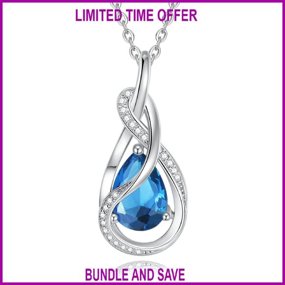 White Gold Plated Sterling Silver Birthstone Necklace with Ribbon Pendant